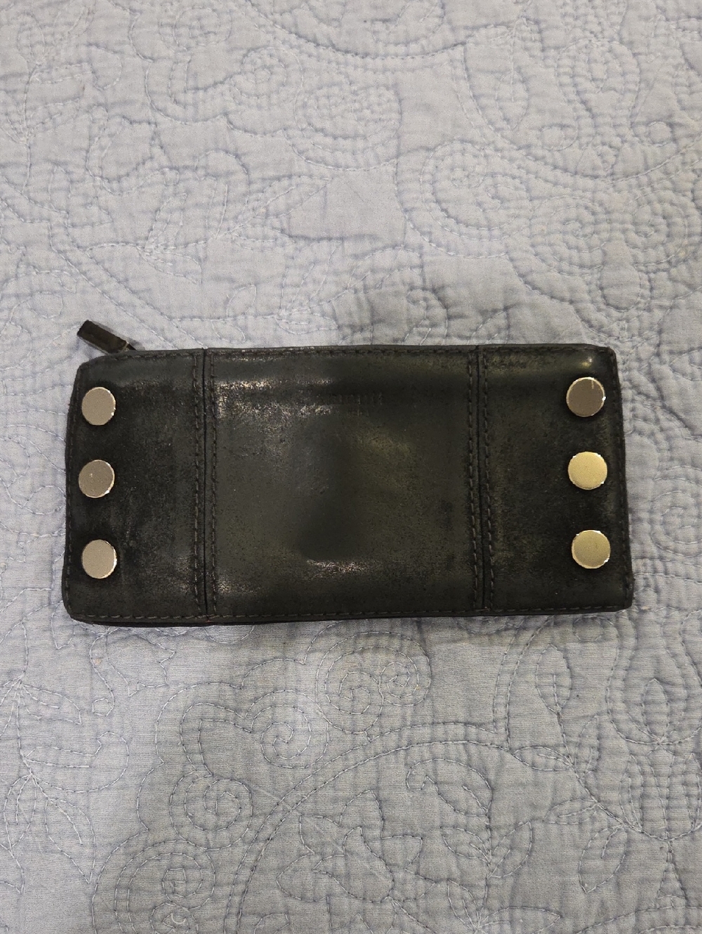 Hammitt Black Suede Leather Zip Wallet with Silver Studs